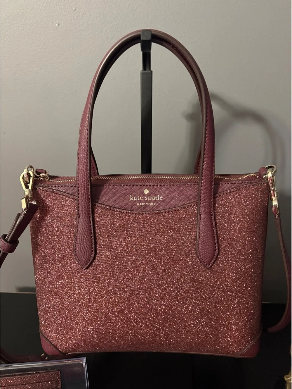 Kate Spade Shimmy Glitter Satchel Bag & Matching Card Holder